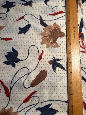 Vintage Cranston lightweight Floral Cotton Fabric Panel in Navy, Tan & Red LL